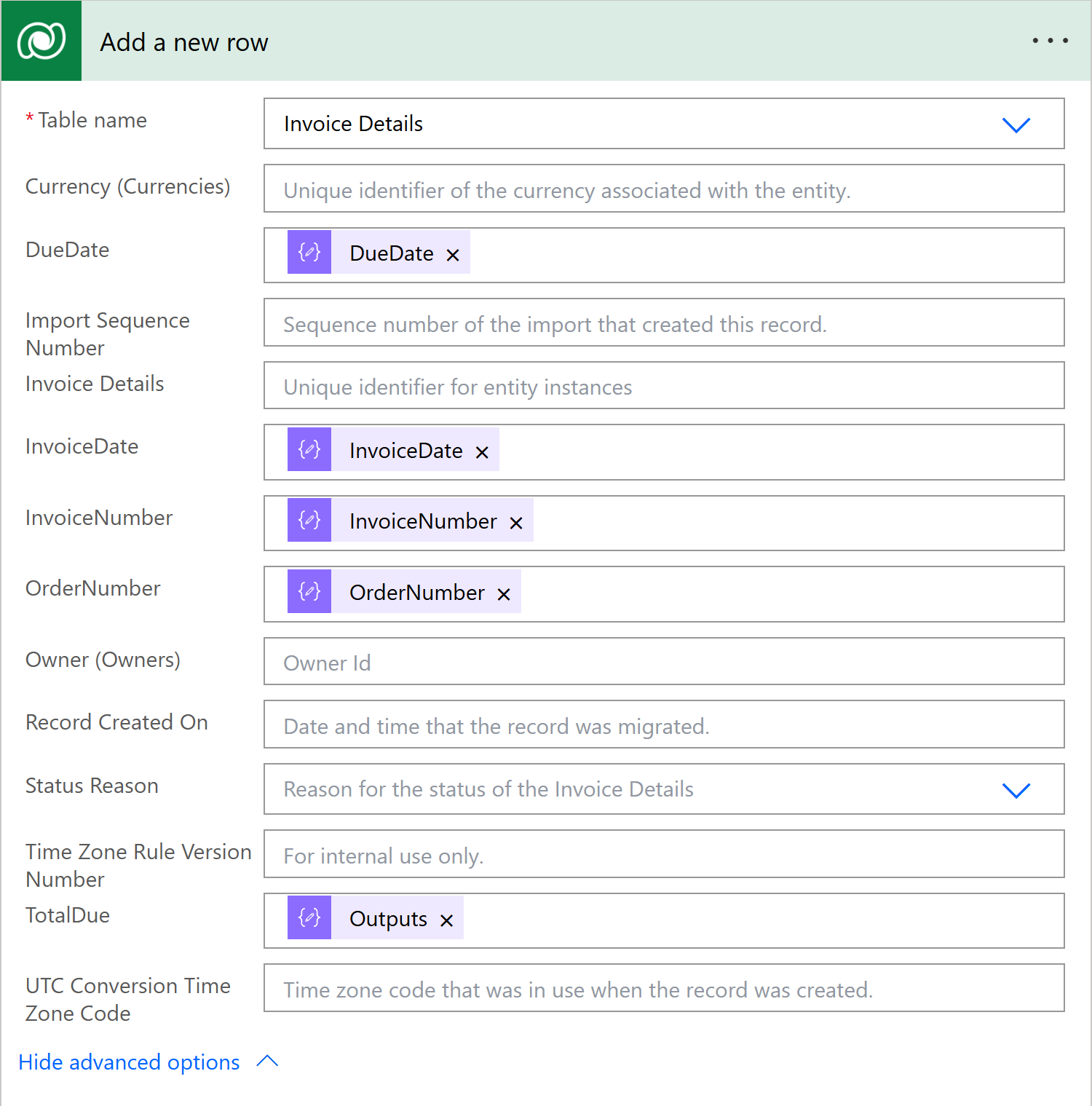 Add new Dataverse row